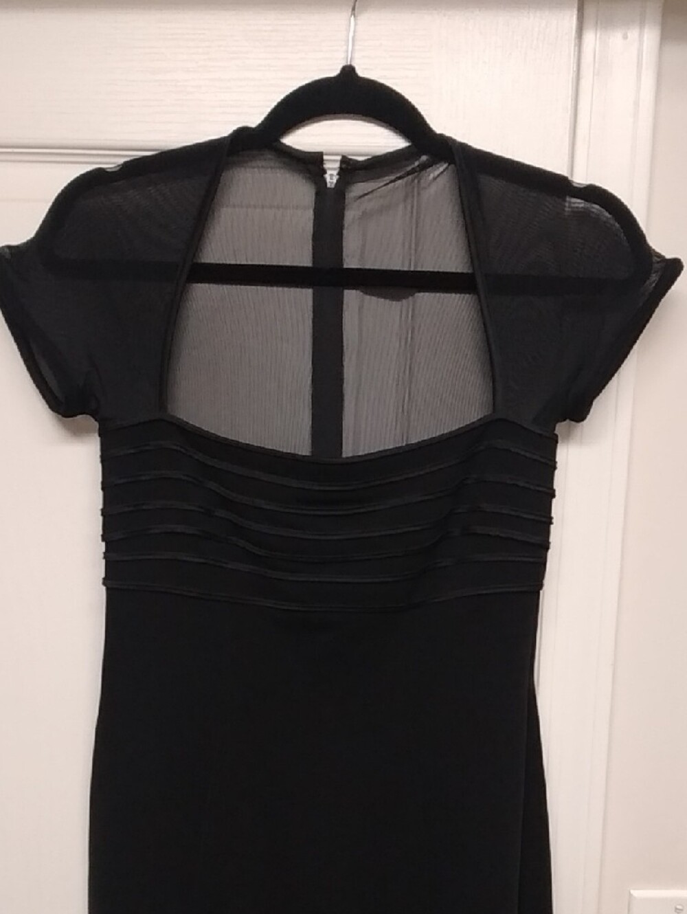Vtg Tadashi Women's Black Sheath Dress with Sheer Yoke and Pintuck Detail Size 6 - Picture 3 of 10